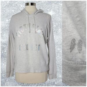 Victoria's Secret Gray Hooded Sweatshirt Metallic Graphic & Angel Wings Medium